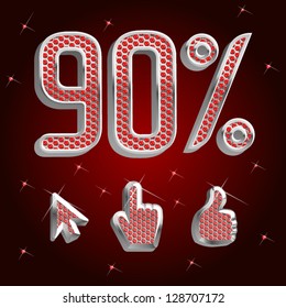 vector platinum and ruby font with design elements arrow, click, and thumbs up Percents templates for sale 90%