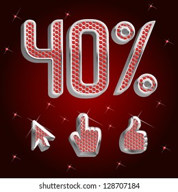 vector platinum and ruby font with design elements arrow, click, and thumbs up Percents templates for sale 40%