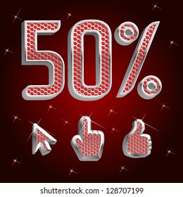vector platinum and ruby font with design elements arrow, click, and thumbs up Percents templates for sale 50%
