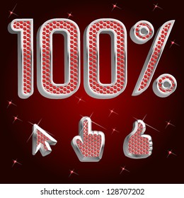 vector platinum and ruby font with design elements arrow, click, and thumbs up Percents templates for sale 100%