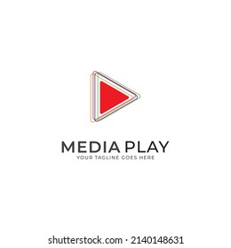 Vector play button logo design template with glass blur effect