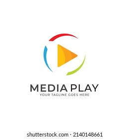 Vector play button logo design template with glass blur effect