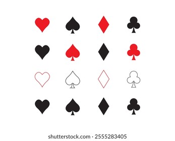 Vector play card symbols. Poker card suit, club, spade and diamonds, line illustrations.