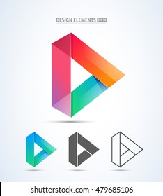 Vector play logo icon. Video application icon design template. Music player. Line art. Paper origami collection. Application icon design for app design. Material design