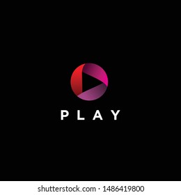 Vector play logo. Video application icon design template. Music player. Line art. geometric collection. Material design