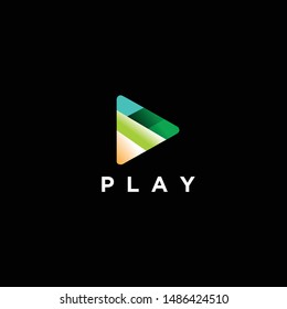 Vector play logo. Video application icon design template. Music player. Line art. geometric collection. Material design