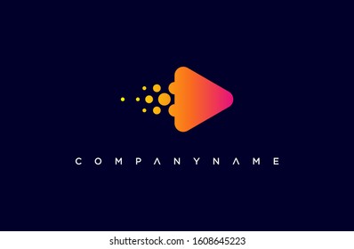 Vector play pixel style icon. Technology for Video application icon design template. Music player.