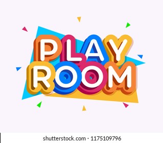 Vector play room logo colorful style for game zone, kids shop, baby club, children school, clothes company, toys shop, toy market, cafe, banner, education club, kid store, firm, cartoon label. 10 eps