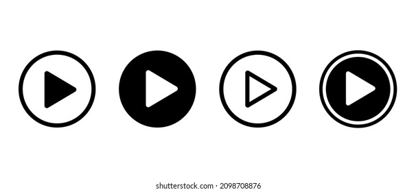 Símbolo de los botones de reproducción e inicio del vector. Reproductor de audio de vídeo navegando por la colección de estilo plano. Juego de iconos de inicio de juego en fondo blanco