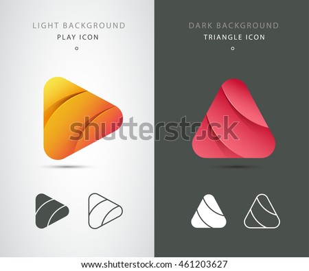 Vector play triangle, forward arrow template. Modern logo icon set. App icon, web elements. Line and simple icon design elements. Isolated on a dark and light background. Material design. Android, iOS