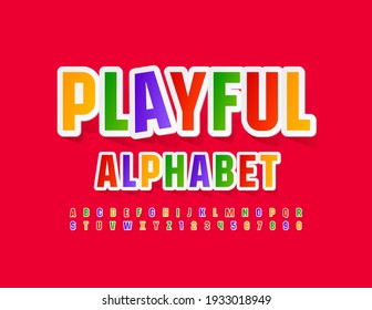 Vector Playful Alphabet. Colorful creative Font. Sticker style Letters and Numbers set
