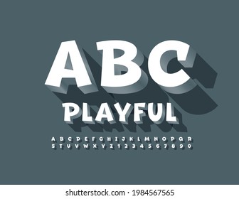 Vector Playful Alphabet. Creative 3D Font. Set of White cute Letters and Numbers