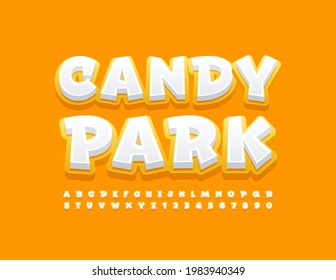 Vector playful banner Candy Park. Cute modern Font. Kids style Alphabet Letters and Numbers set