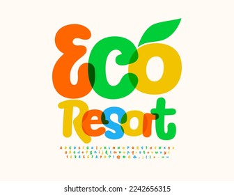 Pancarta de juguetón vectorial Eco Resort. Fuente creativa de acuarela. Letras, números y símbolos de alfabeto manuscritos brillantes.