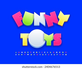 Vector playful banner Funny Toys. Children cute 3D Font. Trendy Colorful Alphabet Letters, Numbers and Symbols