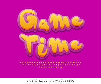 Vector playful banner Game Time. Bright Playful Font. Creative Alphabet Letters and Numbers set.