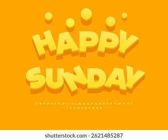 Vector Playful Card Happy Sunday. Summer Yellow Font. Classic Isometric Alphabet Letters and Numbers set.