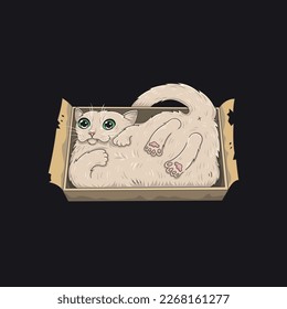 Vector Playful Cat in Box Illustration