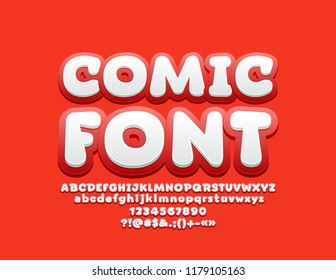 Vector Playful Comic Font. Set of Funny Alphabet Letters, Numbers and Symbols.