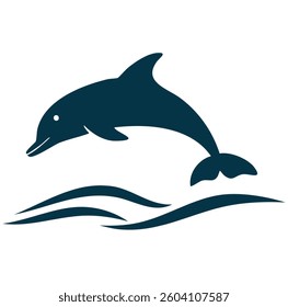 Vector Playful Dolphin Logo Featuring a Streamlined Shape and Water Splash Effect on a White Background