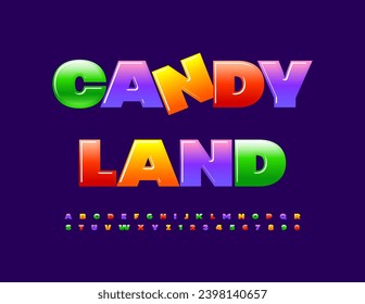 Emblema vectorial juguetón Candy Land. Fuente brillante colorida para los niños. Letras y números de alfabeto creativos.