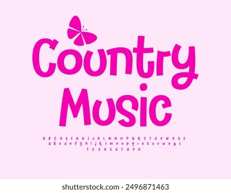 Vector playful emblem Country Music. Artistic Pink Font. Funny Bright Alphabet Letters and Numbers set.