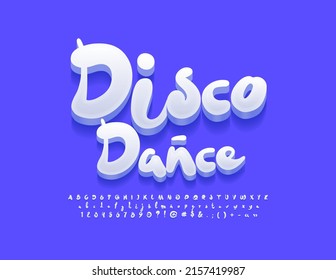 Vector playful emblem Disco Dance. Stylish Handwritten Font. Artistic Alphabet Letters and Numbers