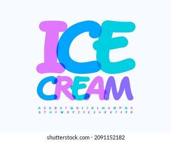 Vektorspielerische Emblem-Eiscreme. Trendy, handgeschriebene Schriftart. Satz künstlerischer Alphabet-Buchstaben und -Zahlen