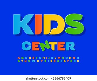 Vector playful emblem Kids Center. Bright Colorful Font. Childish  Alphabet Letters and Numbers