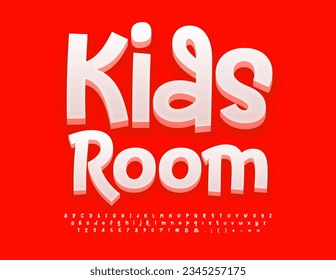 Vector playful Emblem Kids Room. Funny White Font for Children. Handwritten 3D Alphabet Letters, Numbers and Symbols