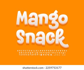 Vector playful emblem Mango Snack with handwritten 3D Font. Set of artistic style Alphabet Letters, Numbers and Symbols