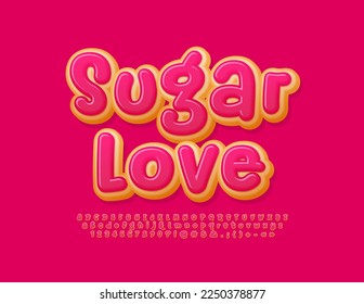 Vector playful Emblem Sugar Love. Sweet Donut Font. Funny handwritten Alphabet Letters and Numbers set