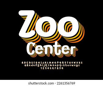 Vector playful emblem Zoo Center with stylish Alphabet Letters, Numbers and Symbols set. Funny layered Font