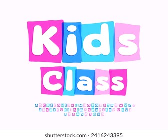 Vector playful flyer Kida Class with watercolor block Font. Funny Alphabet Letters and Numbers set