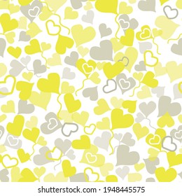 Vector playful grey and yellow hearts background pattern