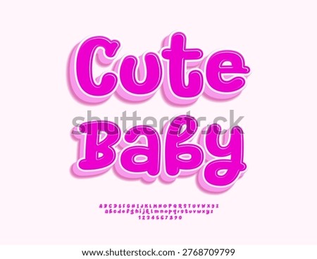 Vector Playful icon Cute Baby. Handwritten Pink Font. Fancy Children Alphabet Letters and Numbers set.