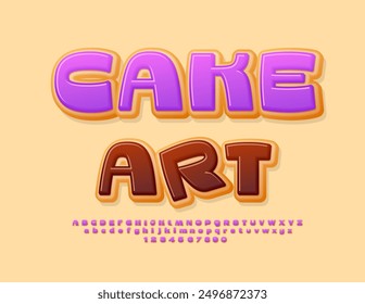 Vector juguetón de la etiqueta Cake Art. Conjunto de letras y números de Sweet Donut Alphabet.