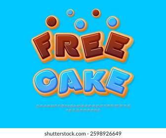 Vector Playful label Free Cake. Donut Cake Font. Sweet Alphabet Letters and Numbers.
