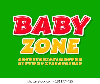 Logo del vector Zona de bebé. Letra amarilla del cómic. Estilo de caricatura Alfabeto Letras y números establecidos