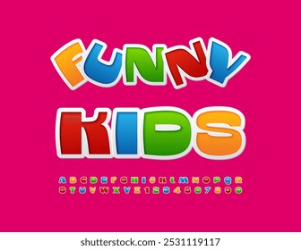 Vector playful logo Funny Kids. Colorful Children Font. Bright Modern Alphabet Letters and Numbers set.