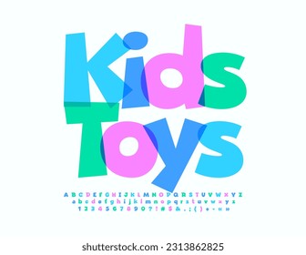 Vector playful logo Kids Toys. Watercolor Funny Font. Bright Alphabet Letters, Numbers and Symbols