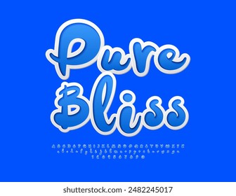 Vector logo juguetón Pure Bliss. Fuente de la etiqueta azul. Conjunto de letras y números de alfabeto brillante divertido.