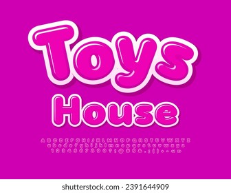 Vector playful logo Toys House. Cute Font for Kids. Pink Glossy Alphabet Letters, Numbers and Symbols set