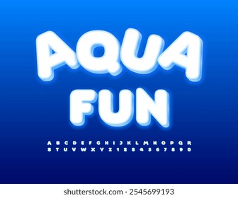 Vector playful poster Aqua Fun. Kids White  Font. Decorative 3D Alphabet Letters and Numbers set.