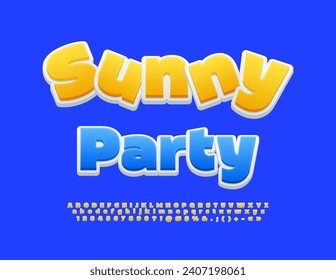 Vector playful poster Sunny Party. Creative Alphabet Letters, Numbers and Symbols. Modern Yellow Font.