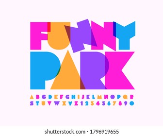 Vector playful sign Funny Park with Abstract bright Font. Colorful creative Alphabet Letters and Numbers