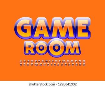 Vector playful sign Game Room. Bright glossy Font. Set of creative Alphabet Letters and Numbers