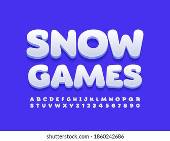 Vector Playful Sign Snow Games. White Funny Font. Comic Modern Alphabet Letters And Numbers Set