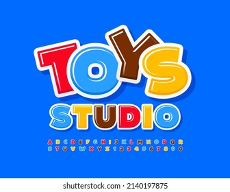 Vector playful sign Toys Studio. Colorful creative Font. Bright set of Alphabet Letters and Numbers