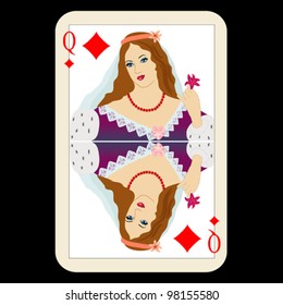 vector playing card with diamonds queen